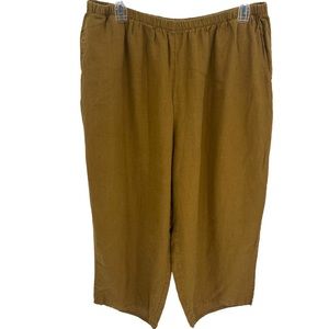 FLAX Womens Linen Wide Leg Pants Size 3G 24-26 Elastic Lagenlook brown/mustard